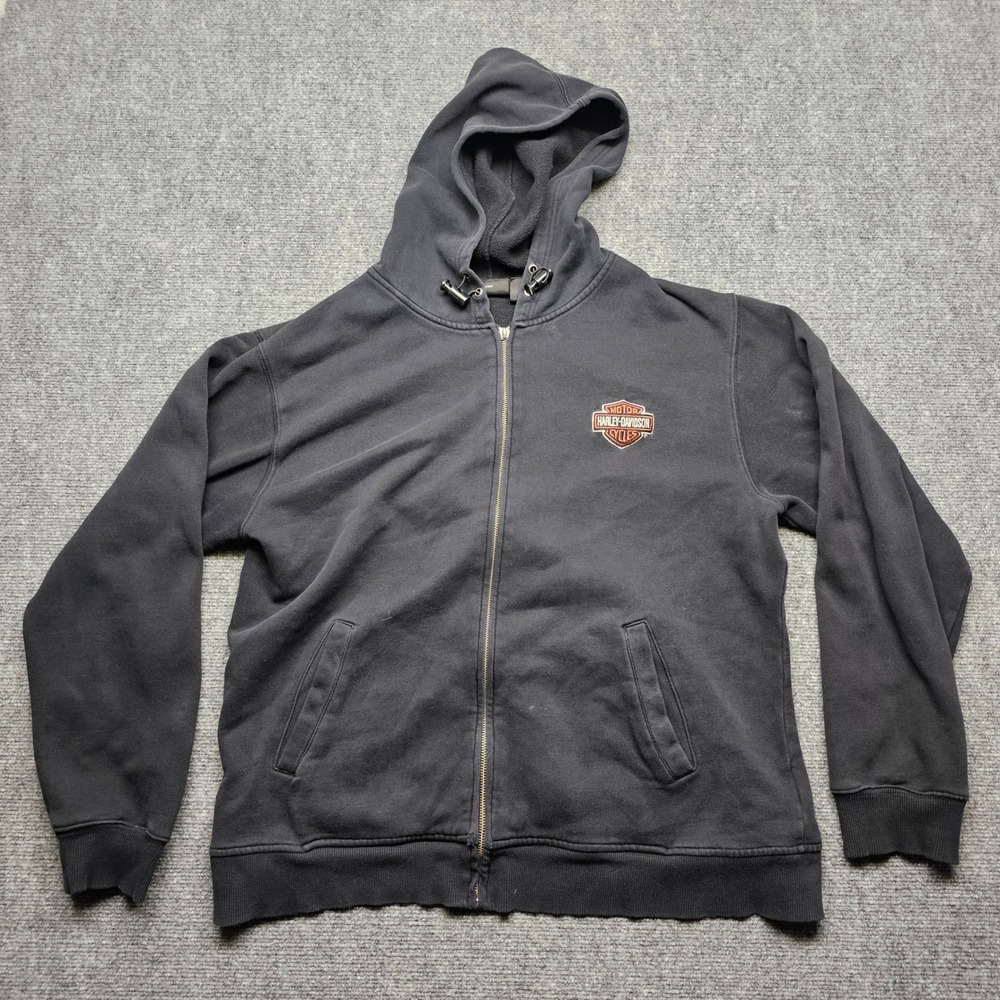 Harley Davidson Mens Large Black Full Zip Hoodie Bar & Shield Logo RN103819